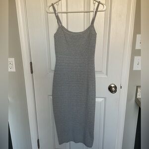 Express Silver Metallic Ribbed Scoop Neck Midi Sweater Dress